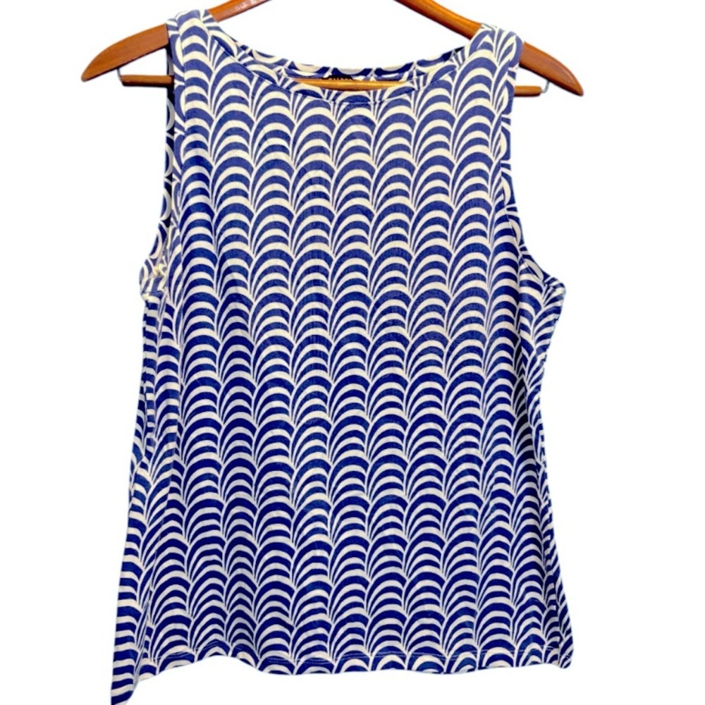 Talbots Blue and White Wavy Striped Tank Top Size Large Sleeveless Boat Neck Top - Picture 6 of 6